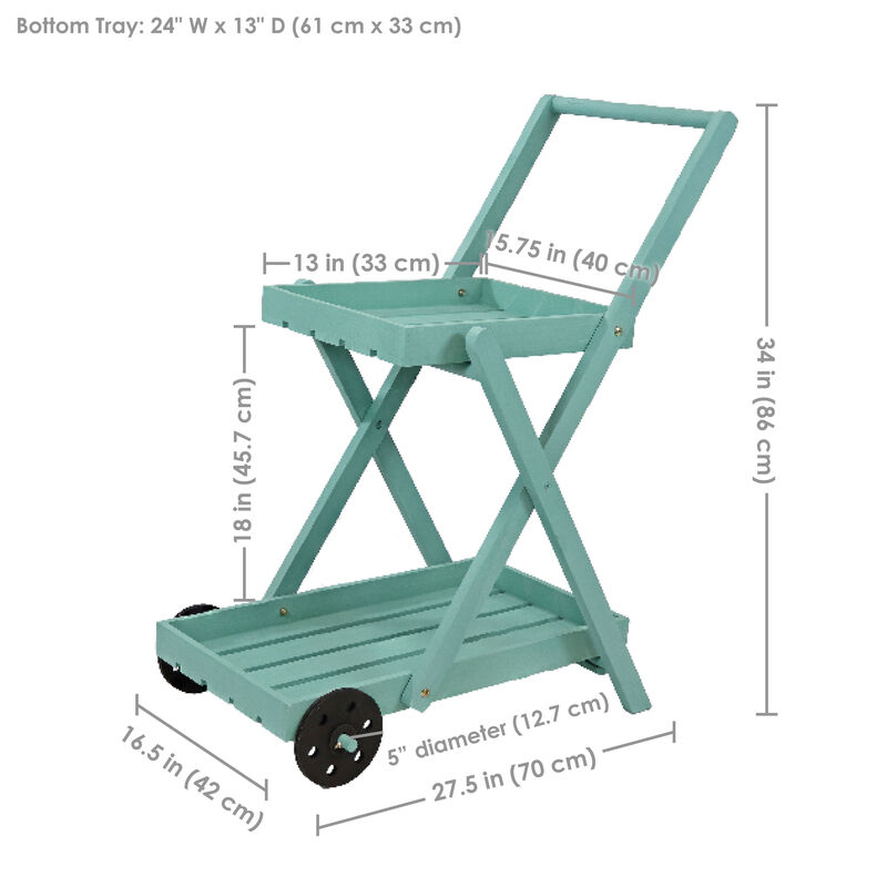 Sunnydaze 2-Tier Fir Wheeled Planter Stand - Robin Egg Blue