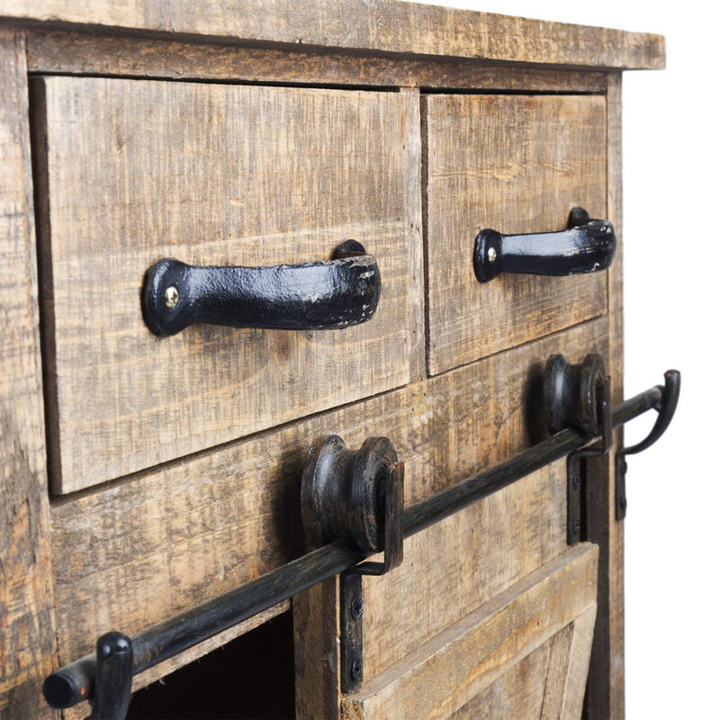 Wood and Metal Farmhouse Sliding Barn Door Accent Cabinet