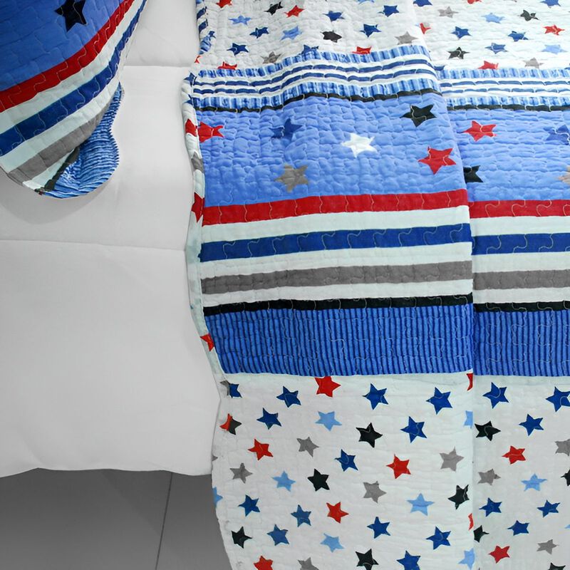 Queen Size 3-Piece Cotton Vermicelli Quilted Printed Quilt Set with Matching Pillow Shams image number 2