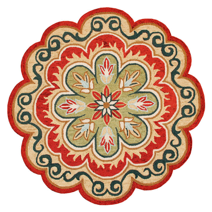 4 Orange Round Wool Floral Hand Tufted Area Rug