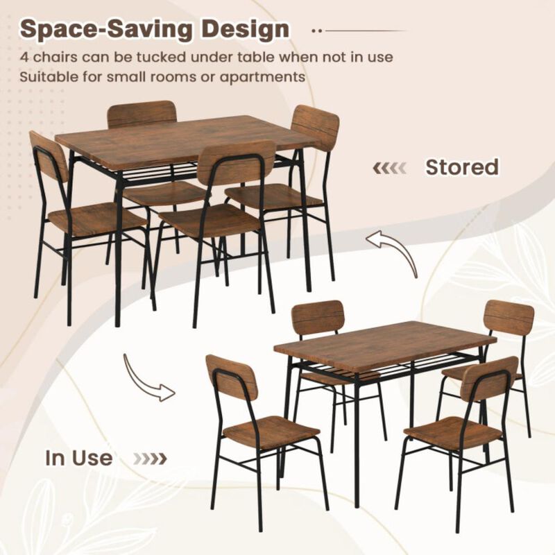 Hivvago 5-Piece Table Set for 4 with Metal Frame and Storage Rack