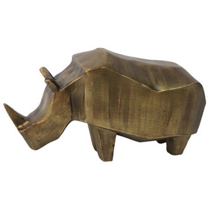 Geny Modern Rhino Sculpture, Tabletop Home Decor, Antique Gold Finish - Benzara