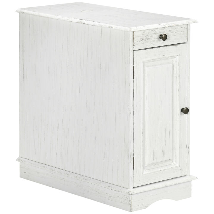 HOMCOM Side Table with Flip Top, Accent End Table with Storage Drawer for Living Room, Bedside Table for Bedroom, White