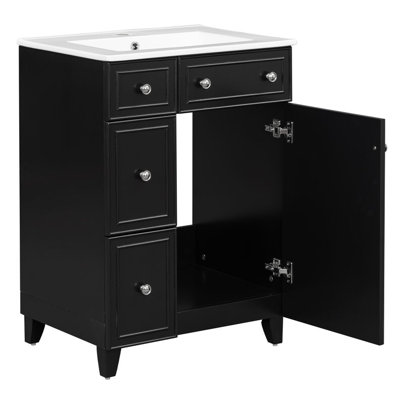 Whisen 24" Bathroom Storage Cabinet Bathroom Vanity with Ceramic Sink and 2 Drawers