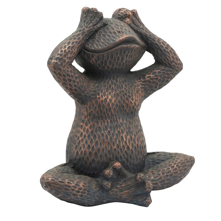 16 Inches Resin Hammered Sitting Frog Accent Decor, Bronze-Benzara