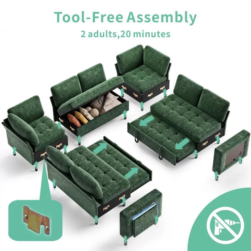 102" 8-Seat U-Shaped Modular Sectional Sleeper Sofa with Pull Out Bed, Chenille Reclining Backrests image number 2
