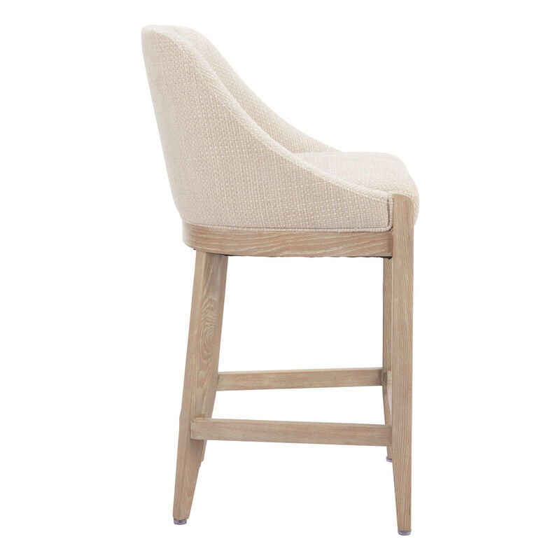 HomeRoots 27" Beige and Natural Fabric and Solid Wood Counter Height Bar Chair image number 4