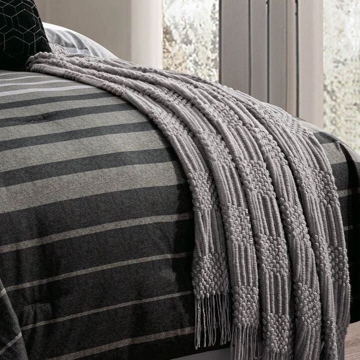 Black Gray Stripe 10 pc King Comforter Set