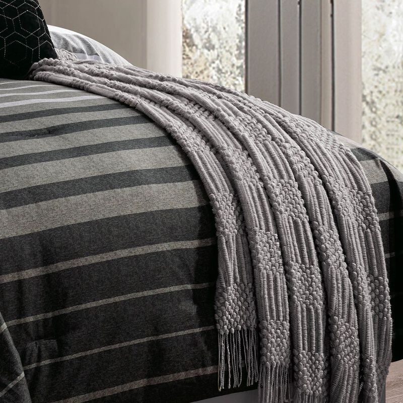 Black Gray Stripe 10 pc King Comforter Set