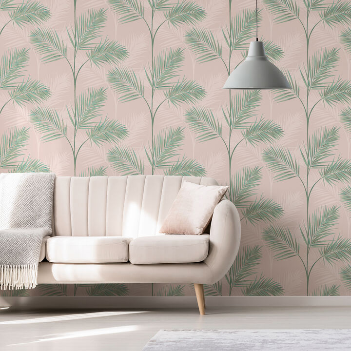 South Beach Blush Fronds Wallpaper