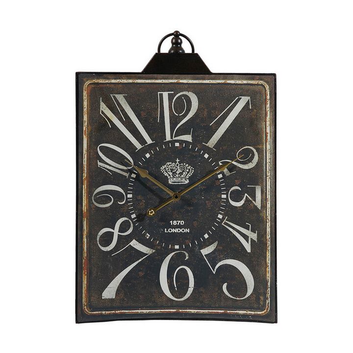 27 Inch Wall Clock, Decor, Vintage Visual Style, Distressed Black Finish - Benzara