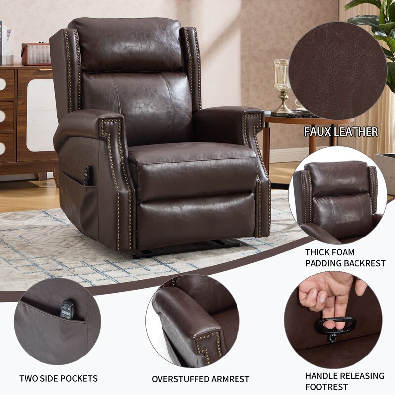 Manual Recliner Chair in Faux Leather for Living Room with Heavy Duty Motion Mechanism, 8 vibrating nodes and 3 massage modes image number 5