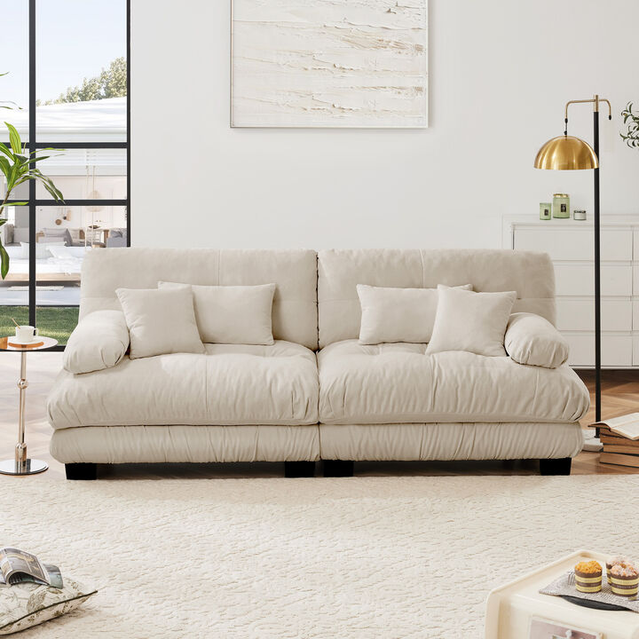 2-Seater Cloud Couch for Living Room, Chenille Fabric Sofa with 2 Lumbar & 2 Throw Pillows, High-Resilience Foam