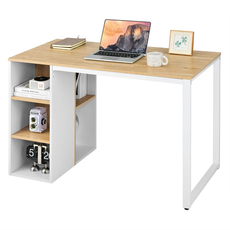 Computer Desk with 5 Side Shelves and Metal Frame