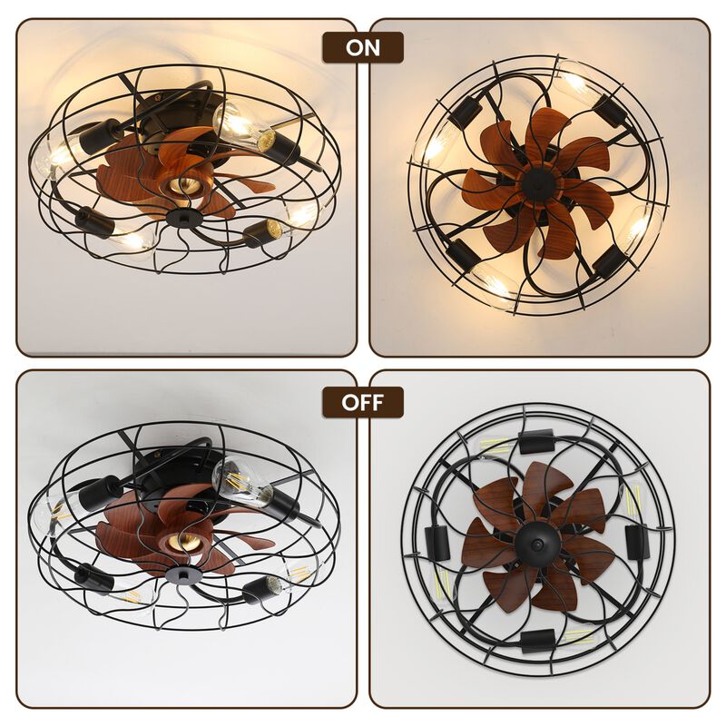 Industrial 20" Ceiling Fan With Matte Black 6 Speed Wind E26 Remote Control Reversible DC Motor image number 4