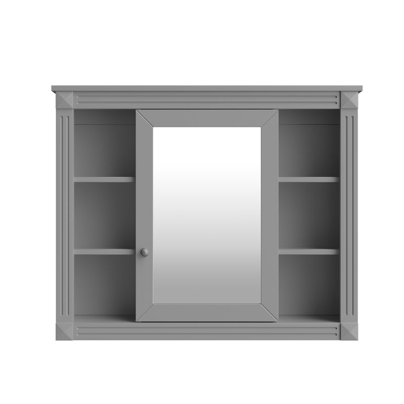 Wall-Mounted Medicine Cabinet with Mirror and Open Shelving Design
