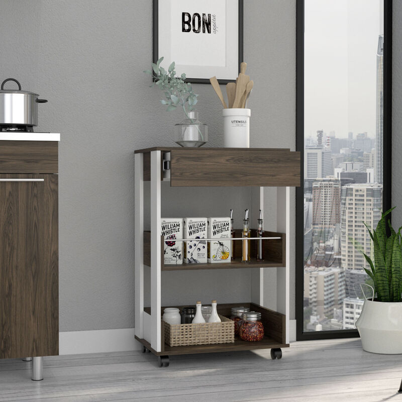 Streamdale Verona Kitchen Cart, Three Shelves, Four Casters - White Dark Walnut