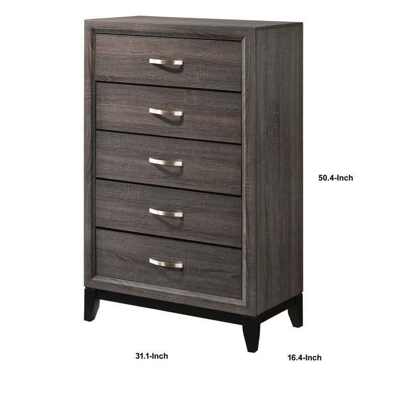 Chest with 5 Storage Drawers and Grain Details, Gray - Benzara