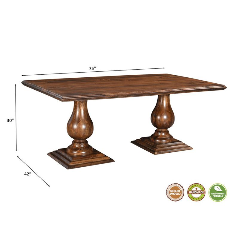 Taran Designs Adrien 75 Solid Wood Double Pedestal Dining Table