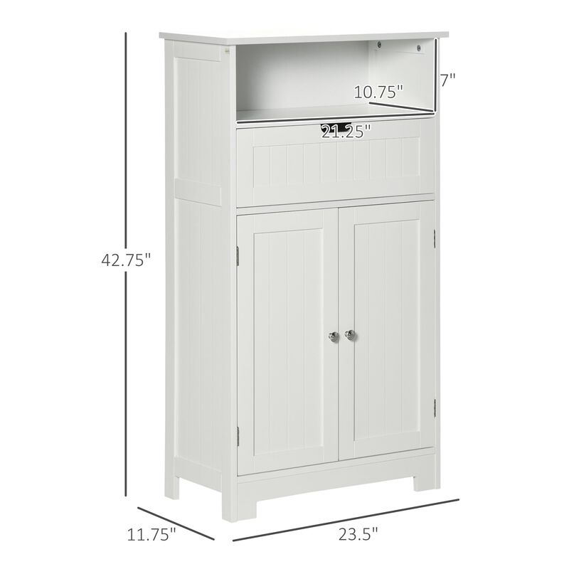 White Bathroom Organizer: Freestanding Cabinet with Drawer & Adjustable Shelf