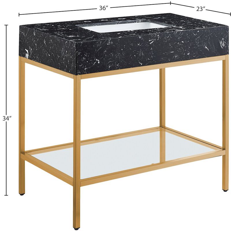 Meridian Furniture Marmo Black Engineered Marble Bathroom Vanity
