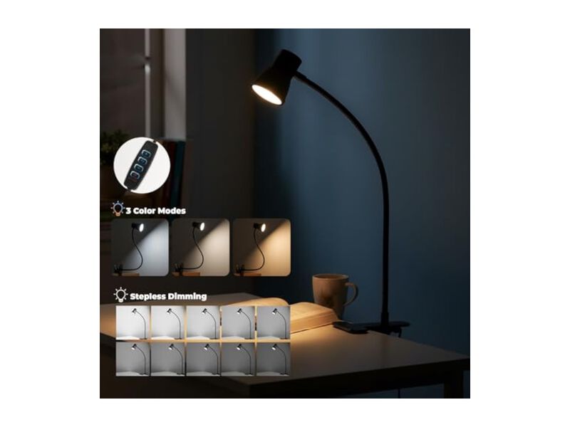 LED Portable 3 Color Desk Lamp For Bedroom Office Desk Black image number 2