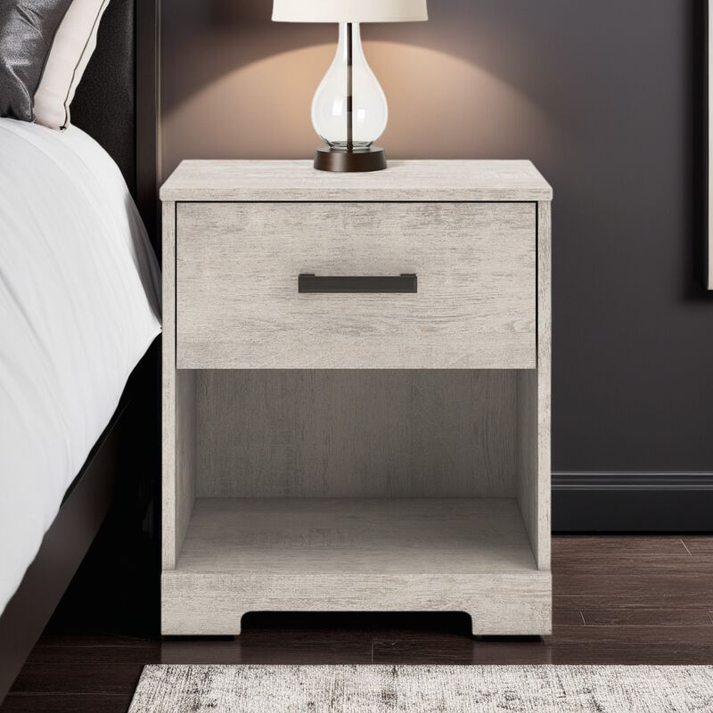 Shawn Nightstand, 1 Drawer and 1 Shelf, Light Gray Wood, 20 Inch - Benzara