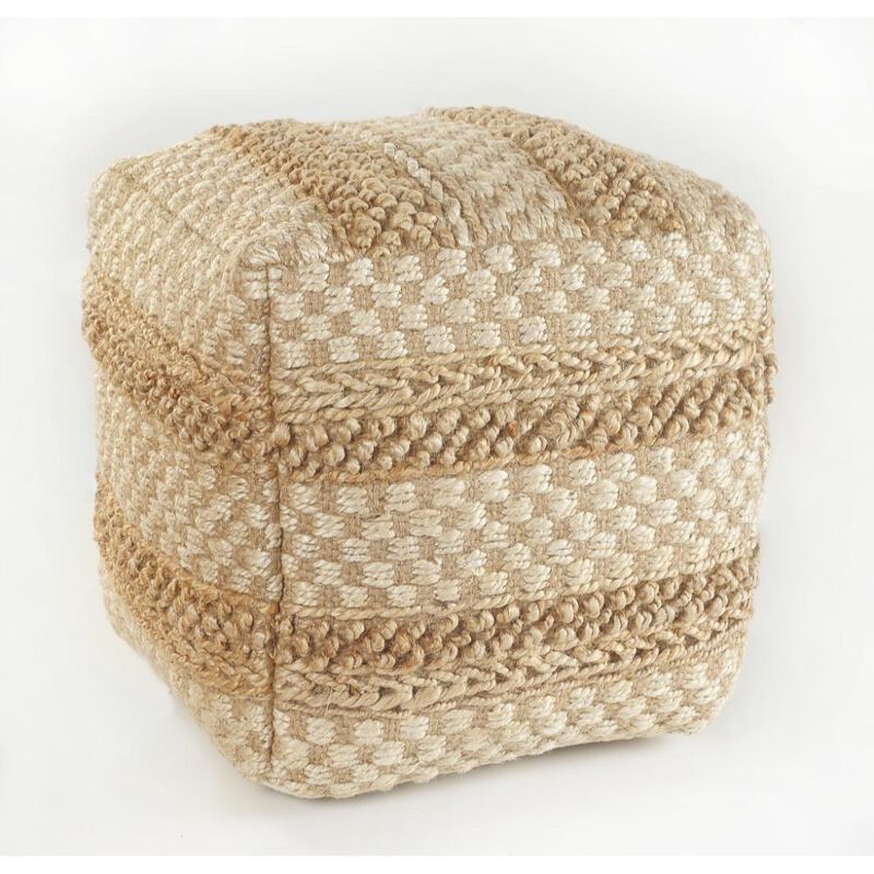 Hivvago 18 Inch Tan Striped Pouf Ottoman