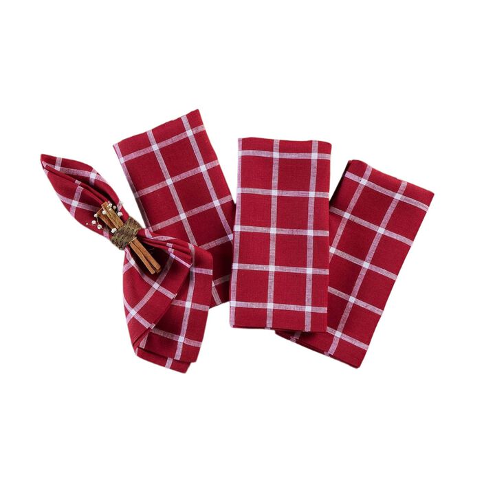 Solino Home 100% Pure Linen Dinner Napkins 20 x 20 Inch Set of 4 - Windowpane