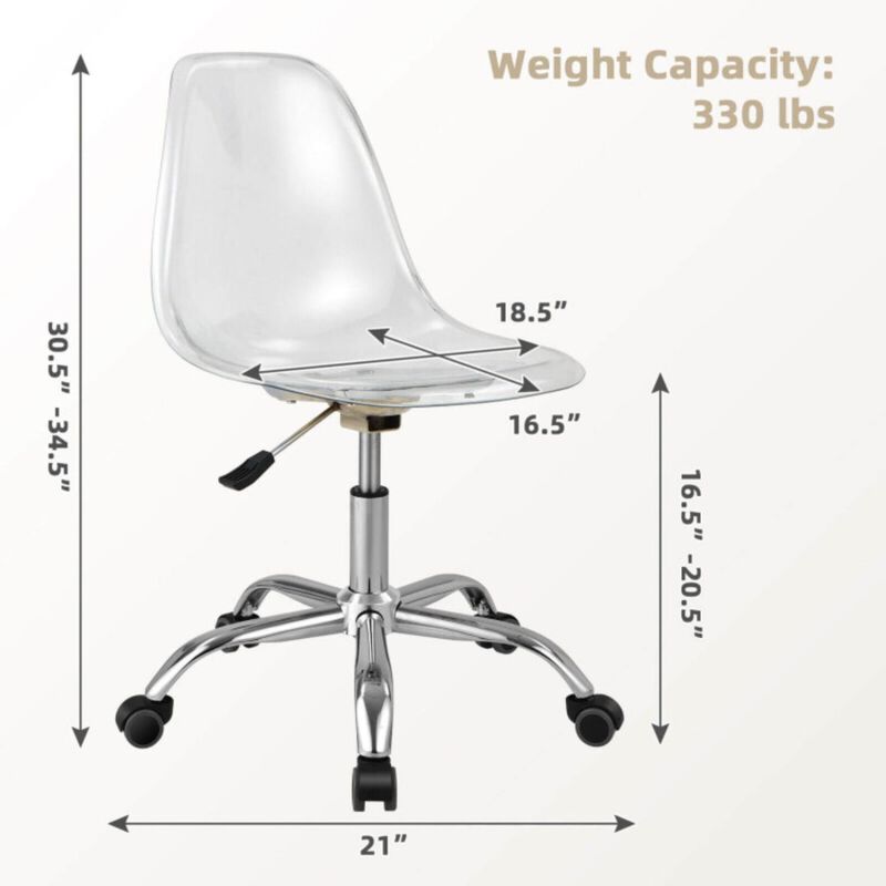 Hivvago Swivel Acrylic Armless Adjustable Height Office Chair