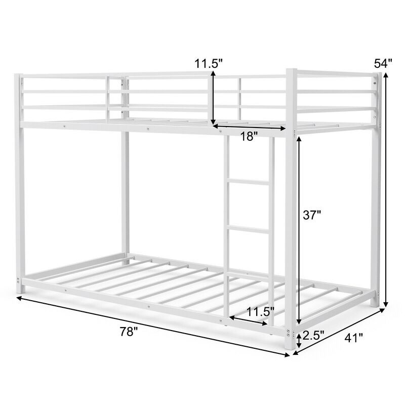 Sturdy Metal Bunk Bed Frame Twin Over Twin with Safety Guard Rails and Side Ladder
