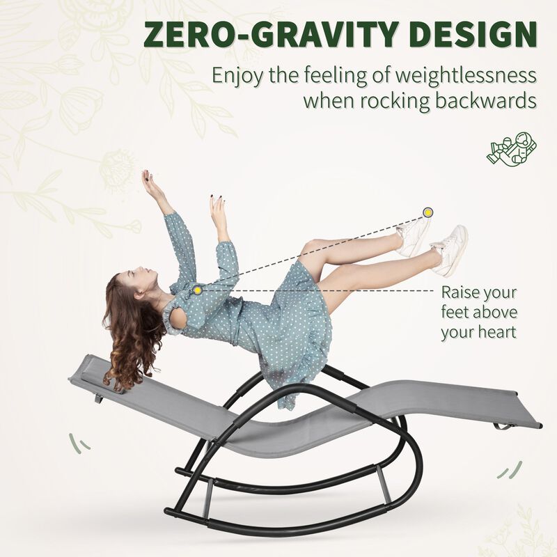 Gray Outdoor Lounger: Zero-Gravity Rocking Sun Chair for Poolside