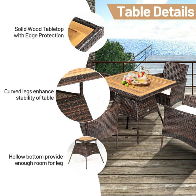 Hivvago 5-Piece Patio Dining Set with Wooden Tabletop and Comfortable Wicker Armchairs