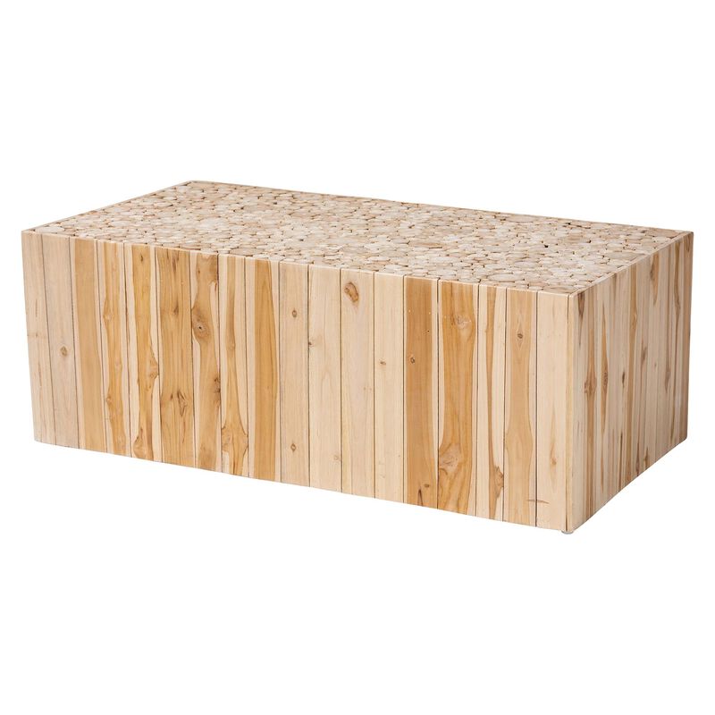 Bali & Pari Grayson Bohemian Natural Teak Wood Coffee Table with Unique Repurposed Wood Logs