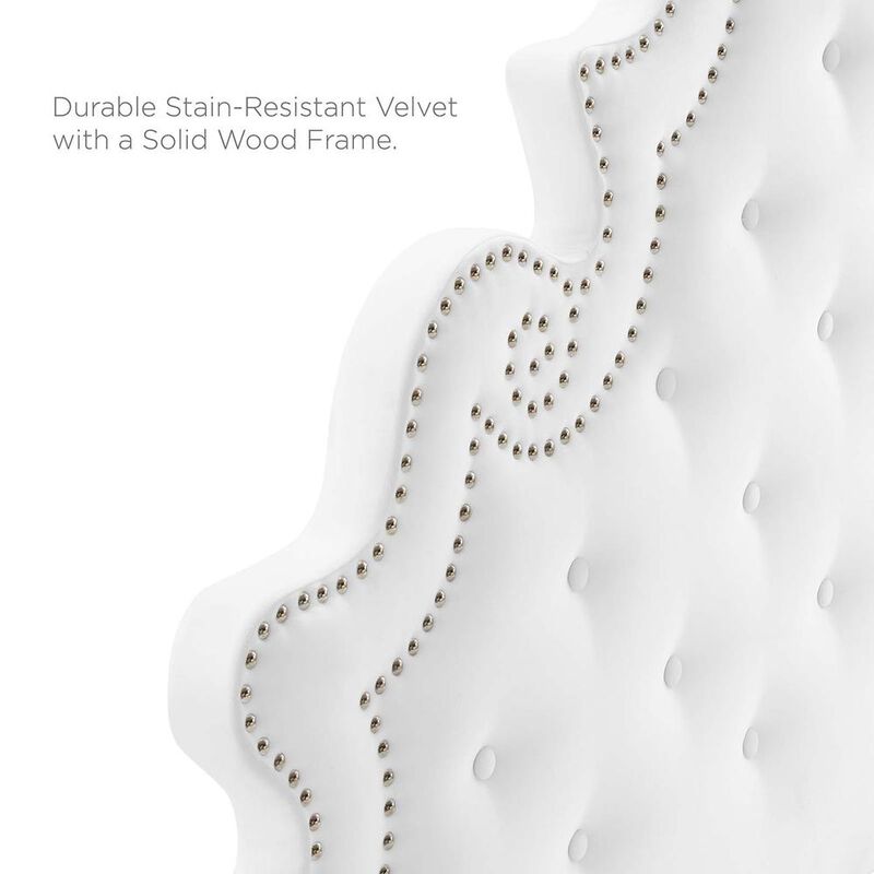 Modway Gwyneth Tufted Performance Velvet Twin Platform Bed in White with Black Wood Legs image number 8