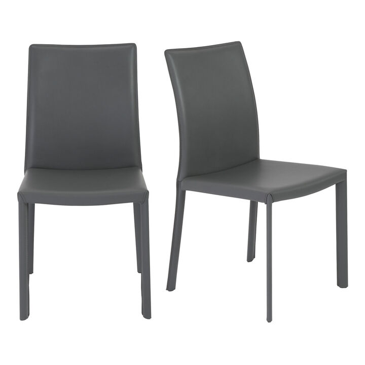Set of Two Leather Dining Side Chairs with Cushioned Seats
