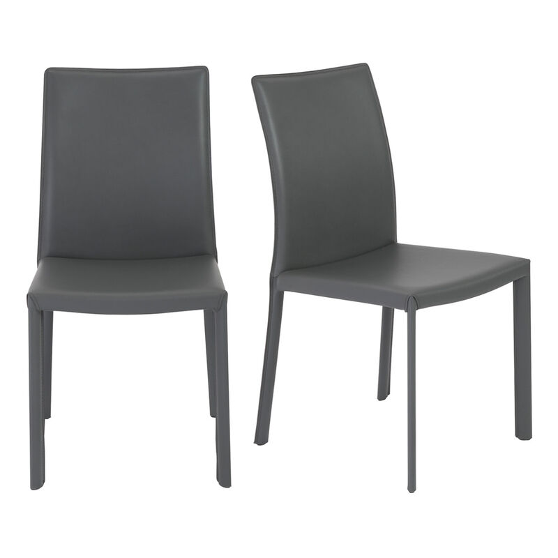 Set of Two Leather Dining Side Chairs with Cushioned Seats