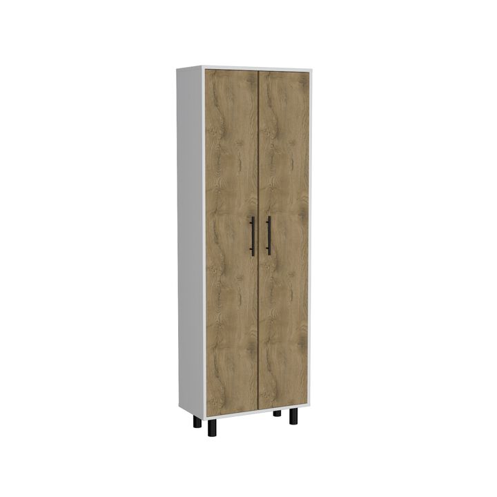 Napoles Multistorage Pantry Cabinet, 5 Interior Shelves, Metal Handle -White / Macadamia