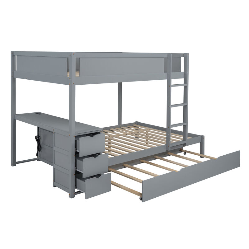 Whisen Full-Over-Full Bunk Bed with Trundle Desk Drawers, Solid Wood for Bedroom Kids image number 7