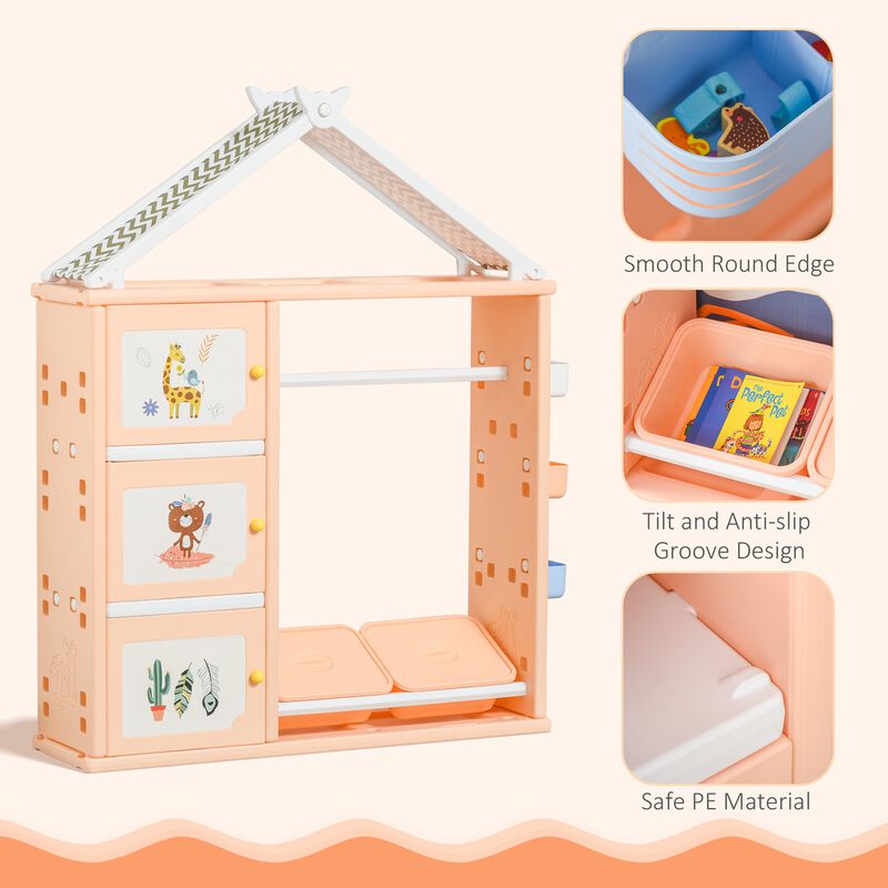 Kids toy Organizer and Storage Book Shelf with shelf, storage cabinet, hanger, storage box, and storage basket, Orange