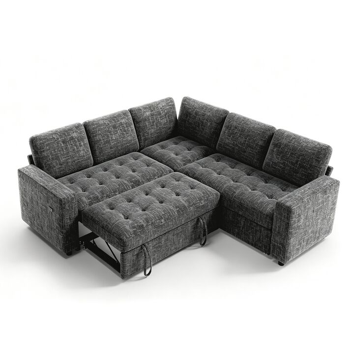 Vipbear 79" 5-Seat L-Shaped Sectional Sleeper Sofa Bed, Chenille Pull-Out Couch with Backrest