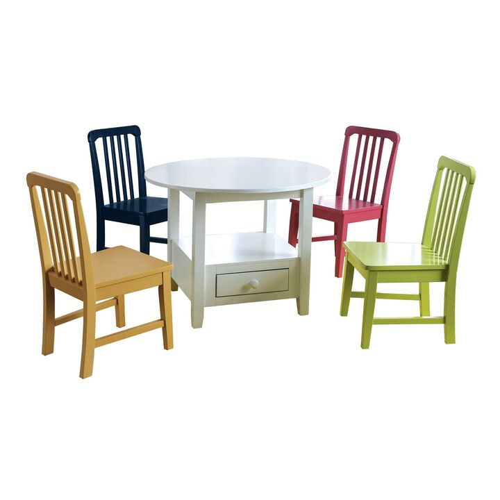 Multicolor Wooden Kids Table Set with Four Chairs