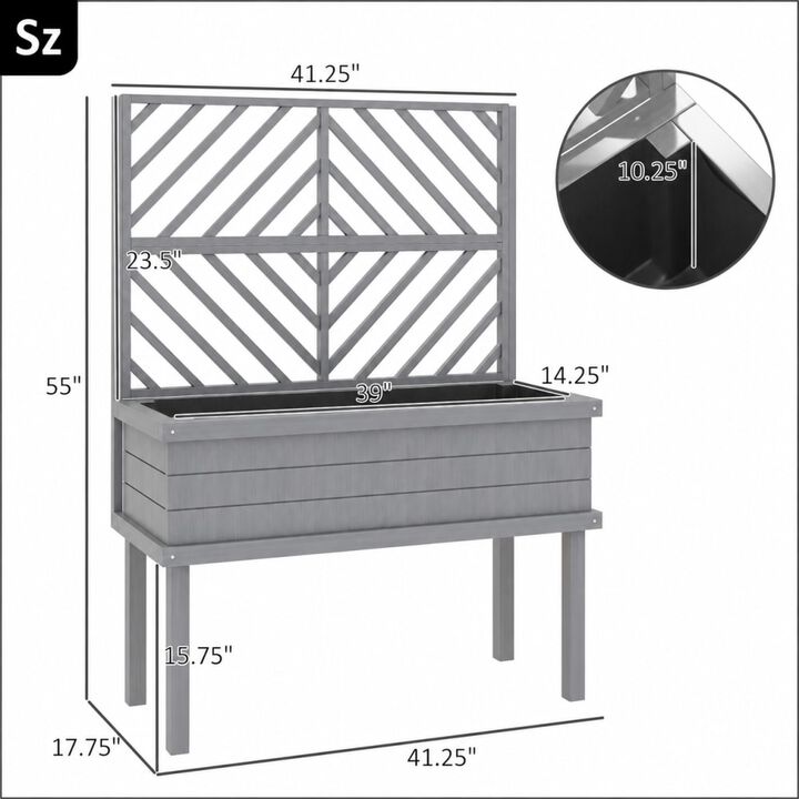WOW PIONEER Elevated Wood Raised Garden Bed with Trellis for Climbing Plants, Drainage Holes and Legs for Outdoor Backyard Gardening