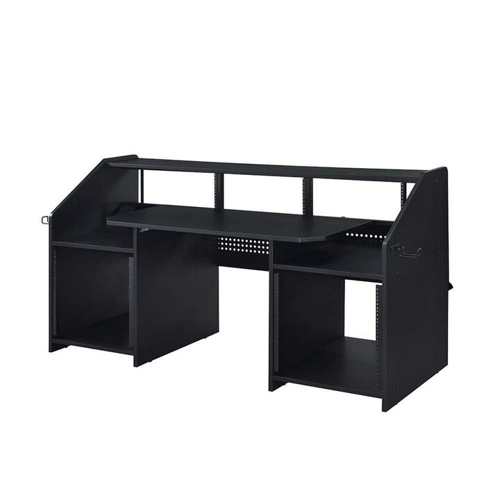 71 Inch Wood Music Studio Desk, Keyboard Tray, Monitor Top, Black