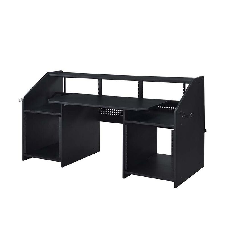 71 Inch Wood Music Studio Desk, Keyboard Tray, Monitor Top, Black