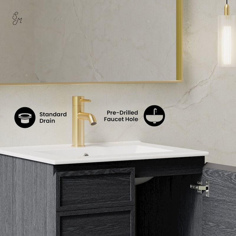 St. Tropez 24" Wall-Mounted Bathroom Vanity in Black Oak with Sink Top image number 8
