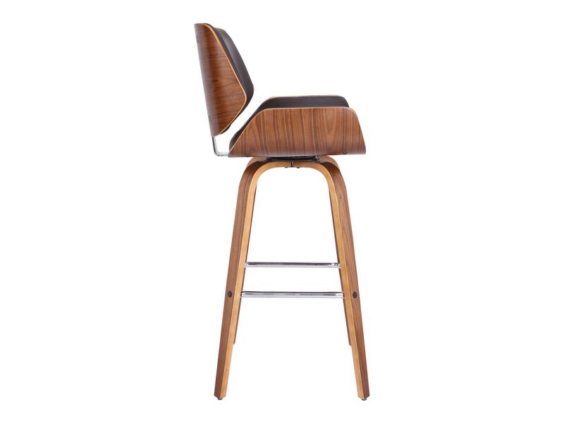Bar Height Wooden Swivel Barstool with Leatherette Seat, Black and Brown-Benzara