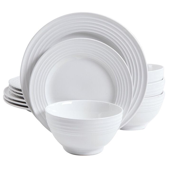 Gibson Home Plaza Cafe 12 Piece Dinnerware Set in White