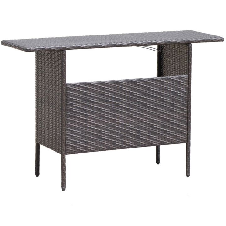 Hivago Outdoor Wicker Bar Table with 2 Metal Mesh Shelves