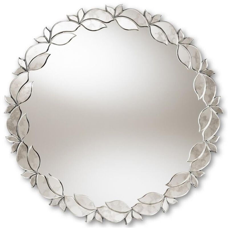 Baxton Studio Luiza Modern and Contemporary Silver Finished Round Petal Leaf Accent Wall Mirror image number 0